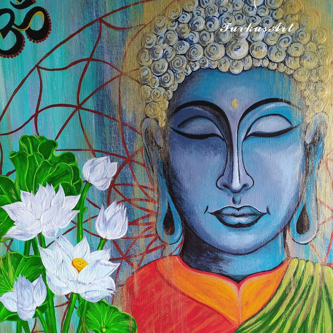 Budda - unikatowy obraz 30x30cm, namalowany farbami akrylowymi