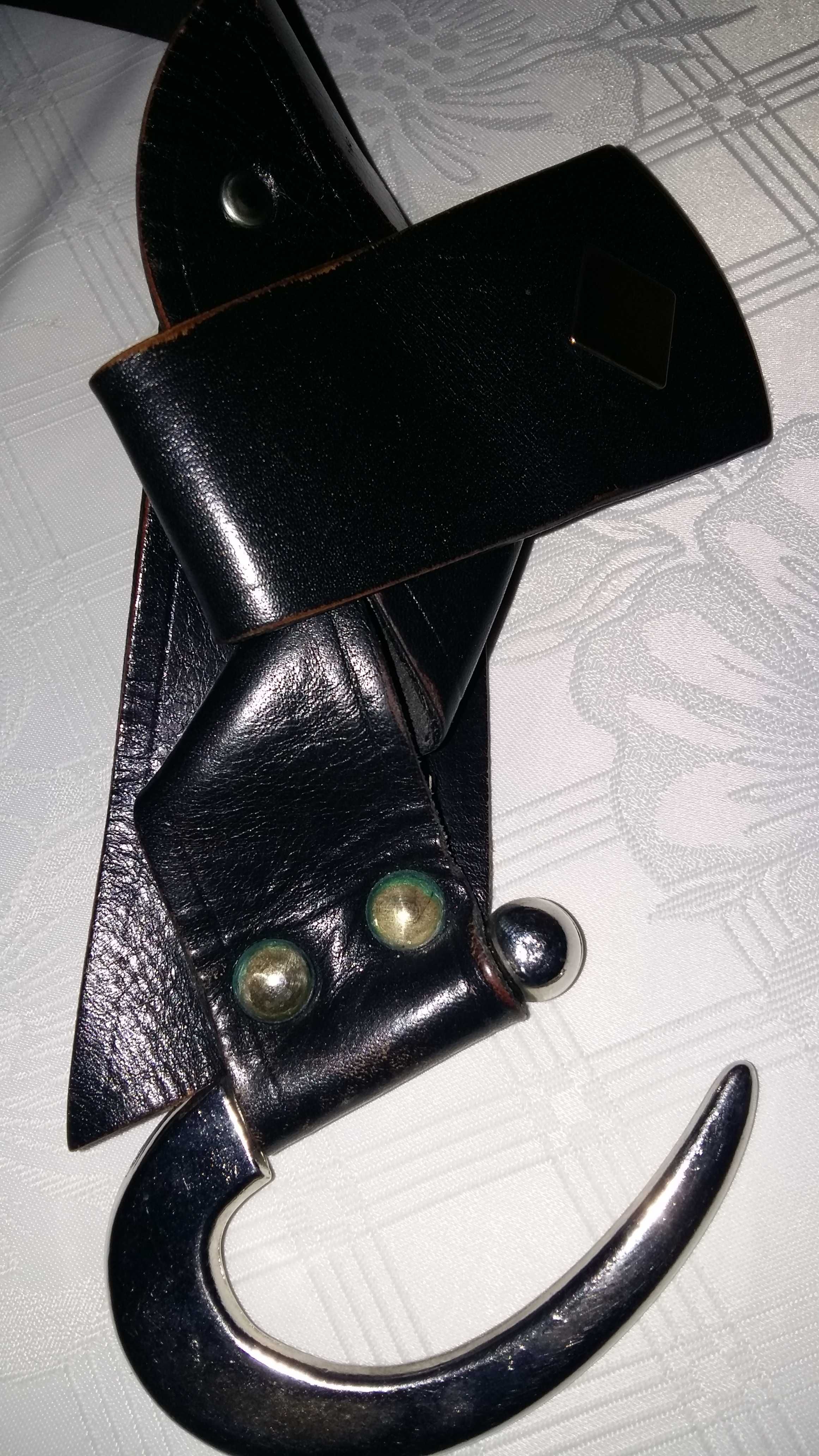 Skórzany czarny pasek damski (szer.5cm).Skóra licowa