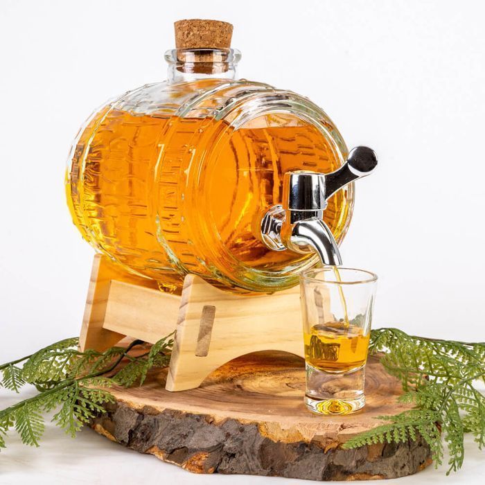 Beczka beczułka 1l szklana na whisky bimber + stojak