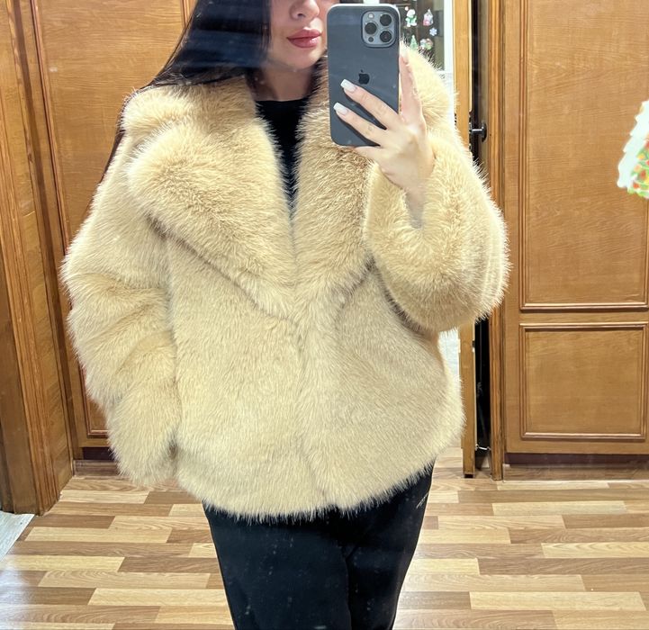 Эко шуба бежевого цвета