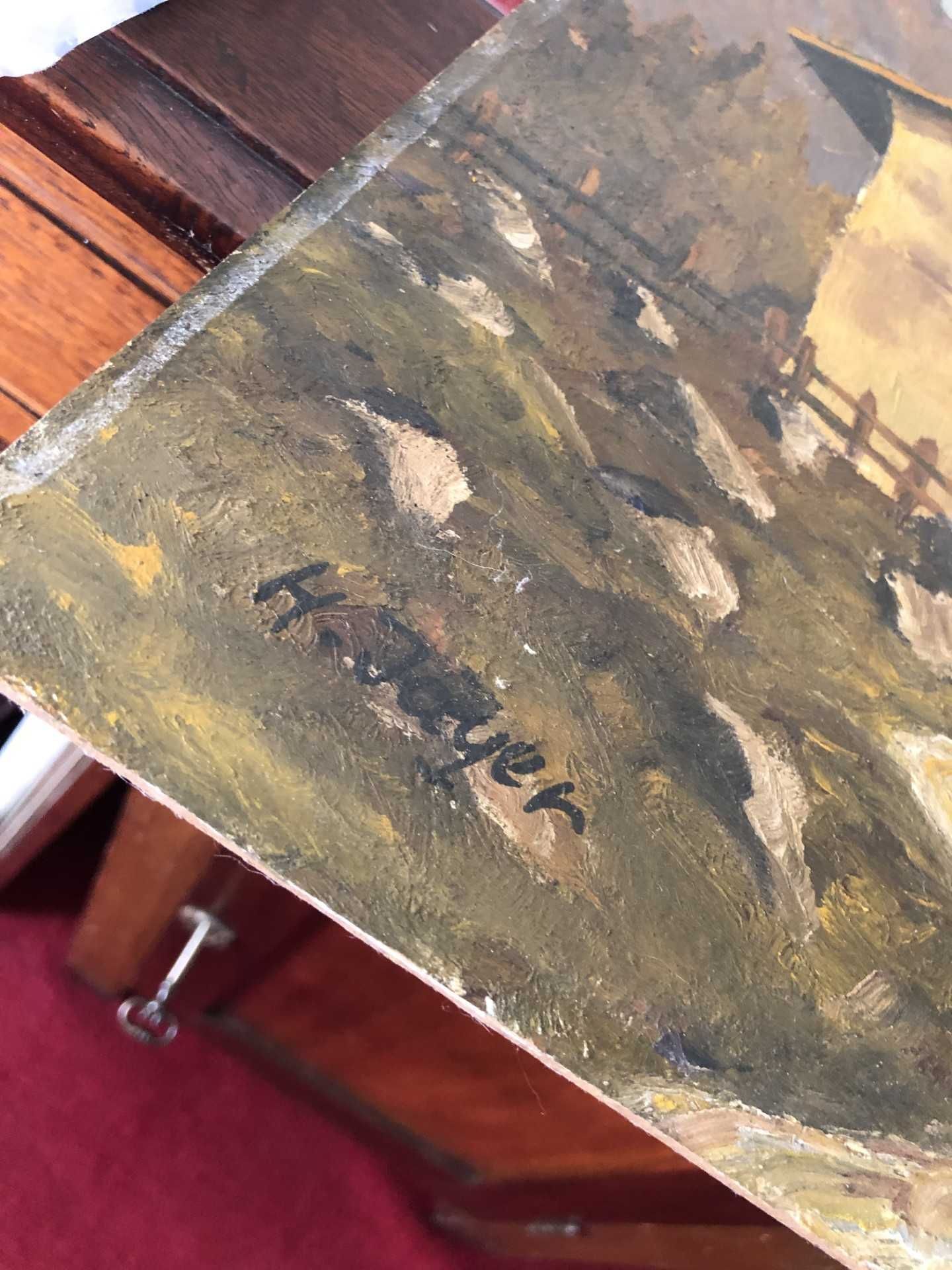 Pintura antiga, paisagem montanhosa,  original,