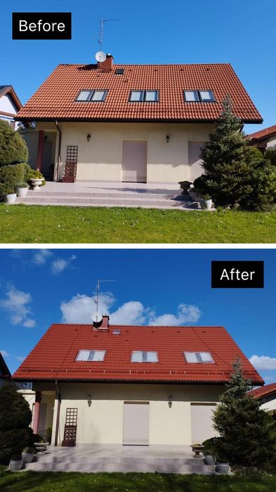 Malowanie dachów, dachu, mycie dachów, czyszczenie rynien.