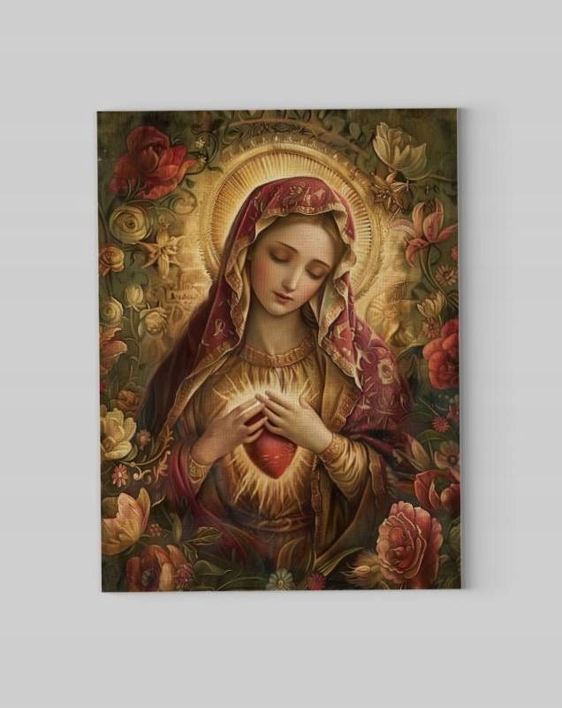 Obraz na płótnie "Serce Matki Bożej" 45x60 cm - sztuka sakralna