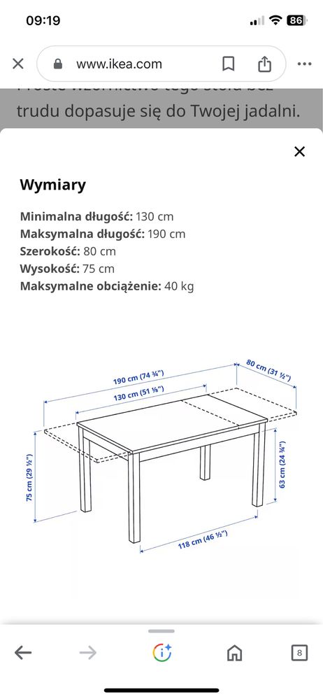 Stół rozkladany bialy Ikea