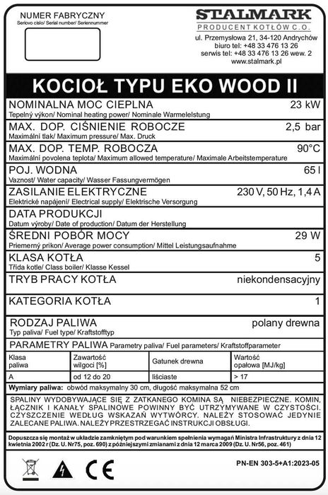 Kocioł Stalmark EkoWood 23kw - zgazowujący drewno - Cena z Montażem