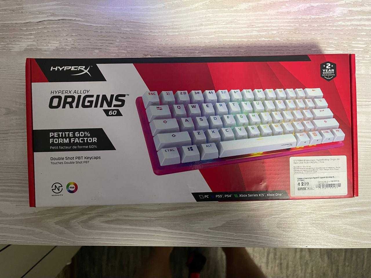 Клавіатура ігрова HyperX Alloy Origin 60 Red USB RGB ENG/RU (Pink)