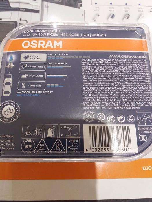 Lâmpadas H1 / H4 / H7 OSRAM Cool Blue Boost 5000k tipo xenon