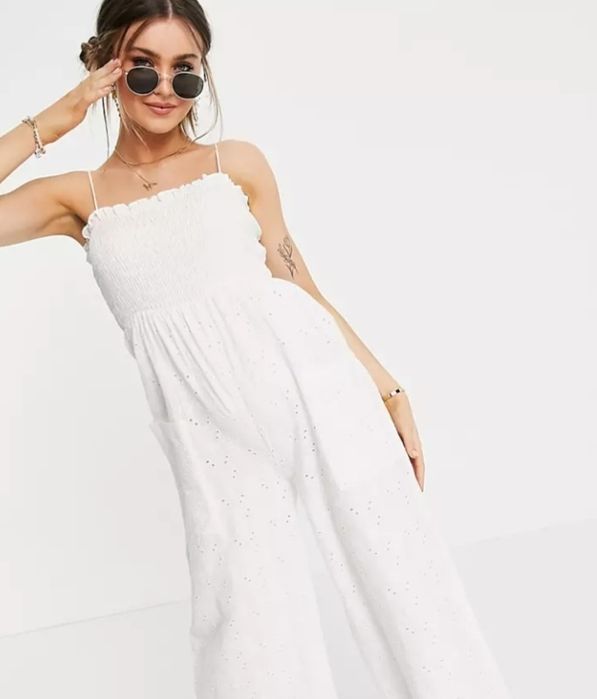 OKAZJA asos biały bawełniany kombinezon letni szerokie komplet  34 xs