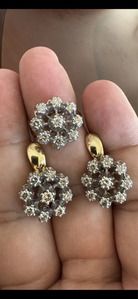 Золотые серьги и кольцо 583пр.с якутскими бриллиантами 2,7 карат