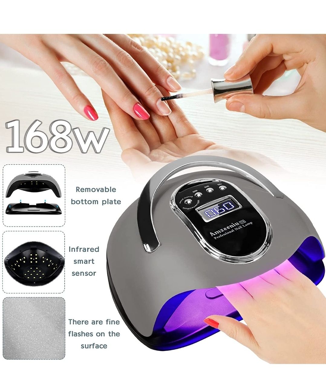 Amzeeniu Candeeiro LED unhas 168 W, profissional secador de unhas LED