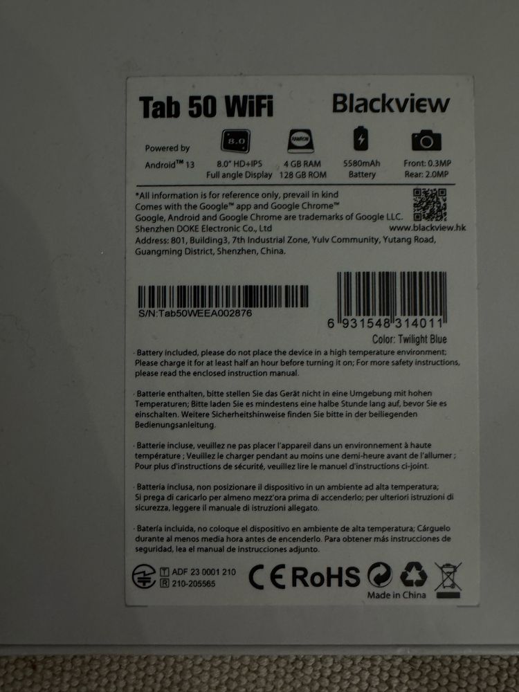 Tablet BLACKVIEW Tab 50 8" 4/128 GB Wi-Fi