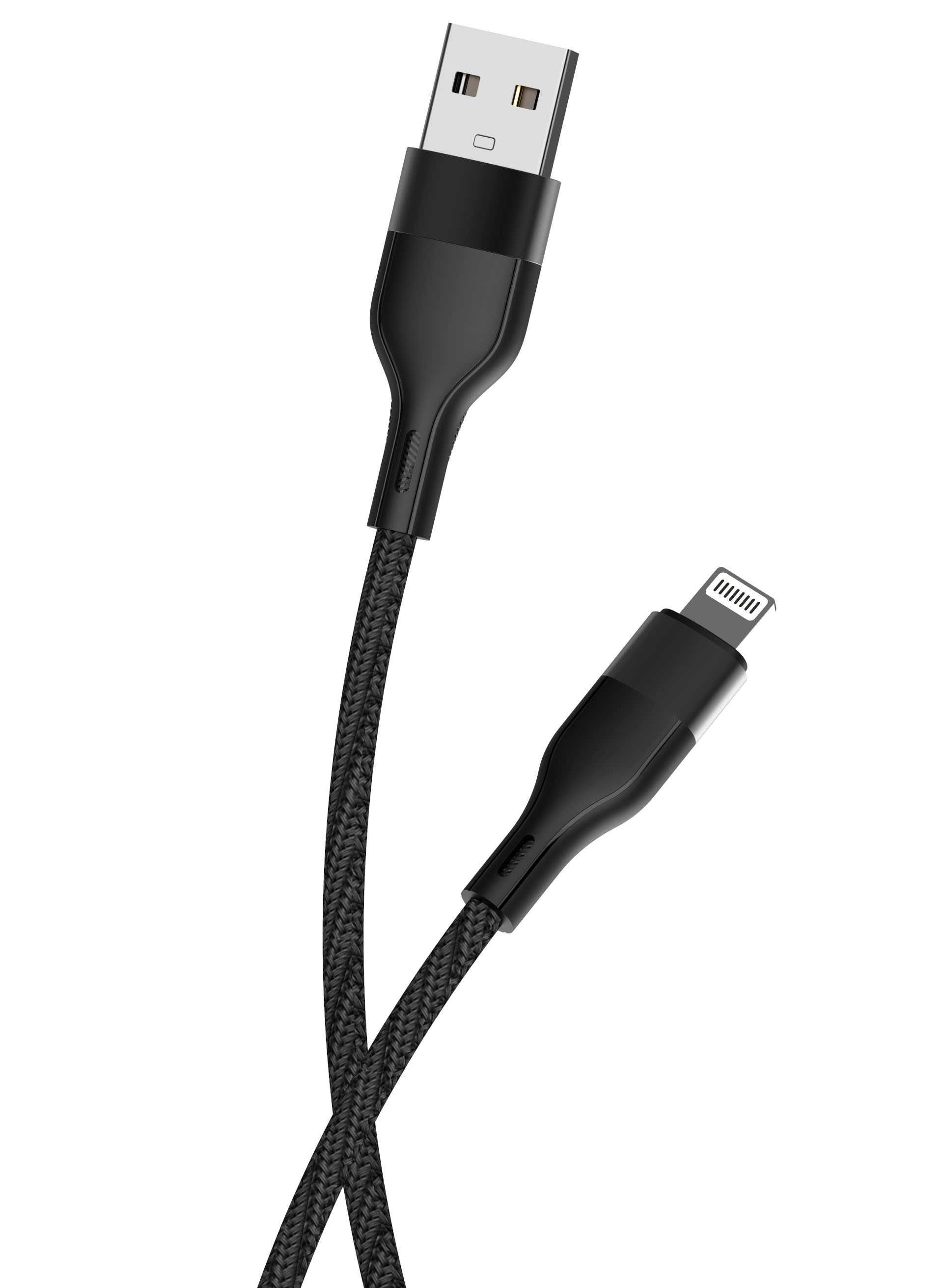 Kabel USB Maxlife do Apple iPhone 8-PIN Lightning 2A czarny, nylonowy