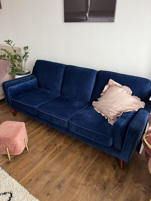 sofa Lokka  welur Granatowy dla 3 osob