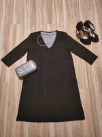Czarna elastyczna sukienka r. 38 40 w brązowe cętki