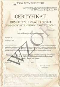 Certyfikat Kompetencji Zawodowych w transporcie, przewóz rzeczy.