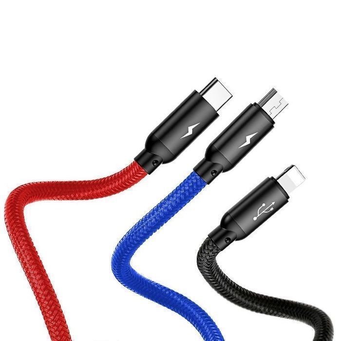 Kabel Usb Baseus 3W1 Usb-C / Lightning / Micro 3A 1.2M (Czarny)