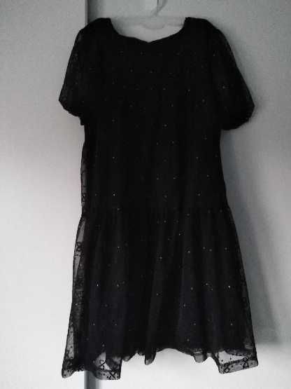 Sukienka czarna dziewczęca na podszewce z siateczką elegancka 146