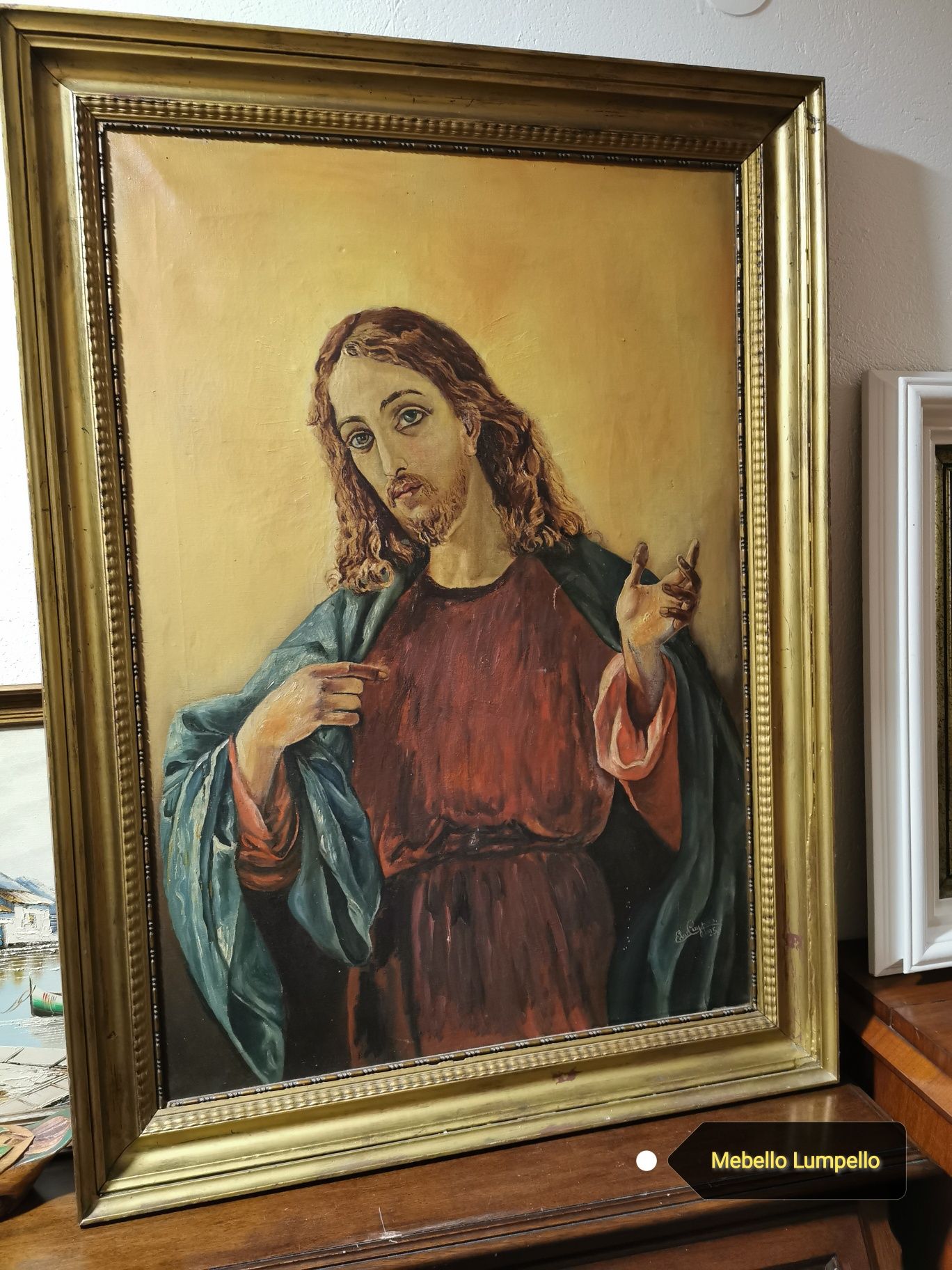 Stary obraz antyk Jezus sakralny portret Chrystusa duży