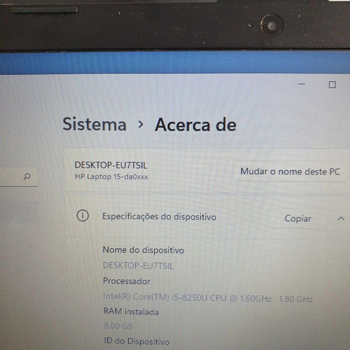 motherboard de um HP 15-da, processador i5-8250, testada sem anomalia