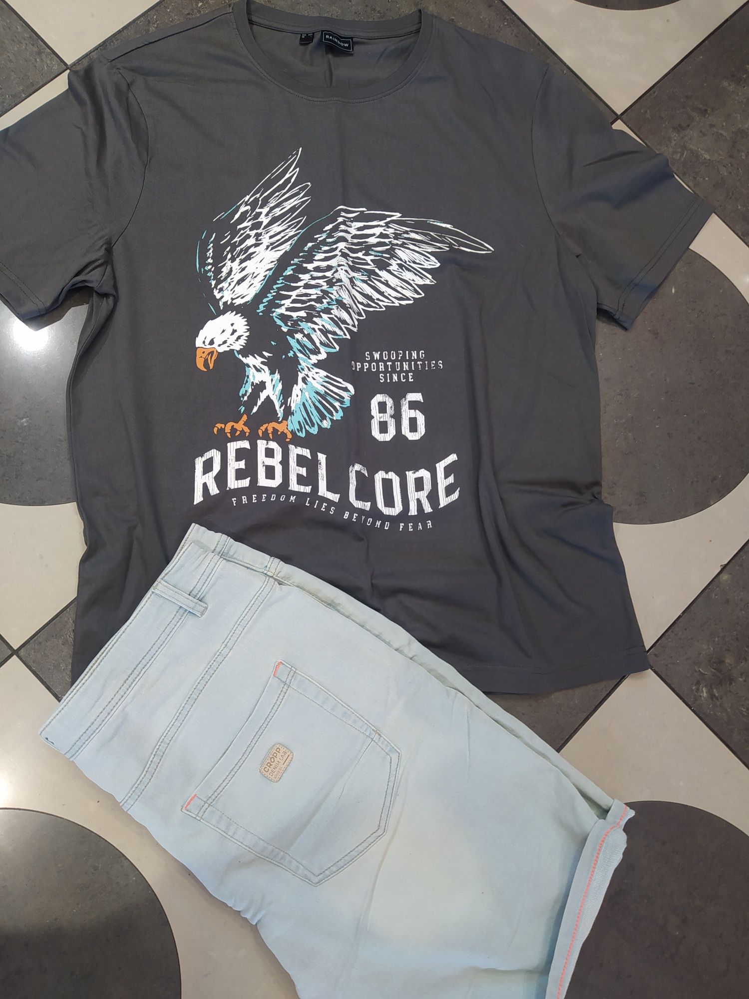 Spodenki jeansy cropp 36 koszulka zestaw XL