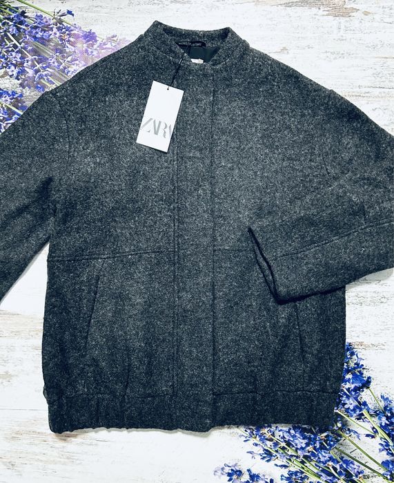 Оверсайз бомбер із шерсті, куртка, пальто zara, розмір м