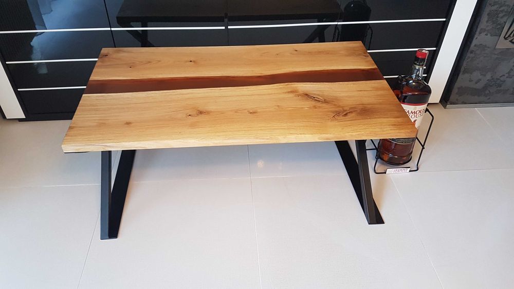 Stolik kawowy, dębowy, stolik żywica - rzeka