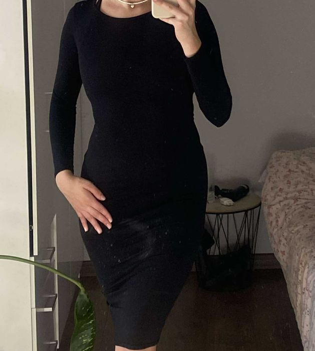czarna dopasowana sukienka z długim rękawem wiskoza top shop xs