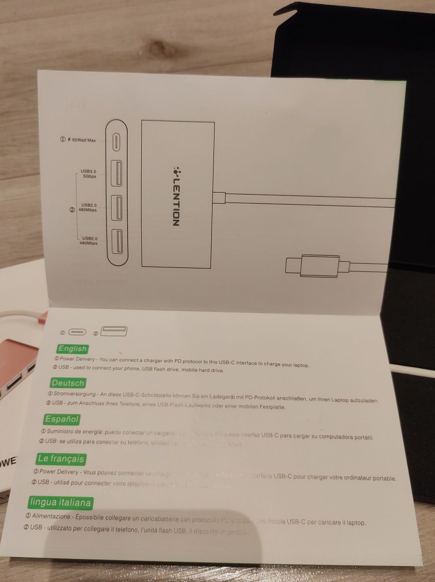 Hub USB-C 4 w 1 z 3 portami USB 3.0 i zasilaczem C 100w