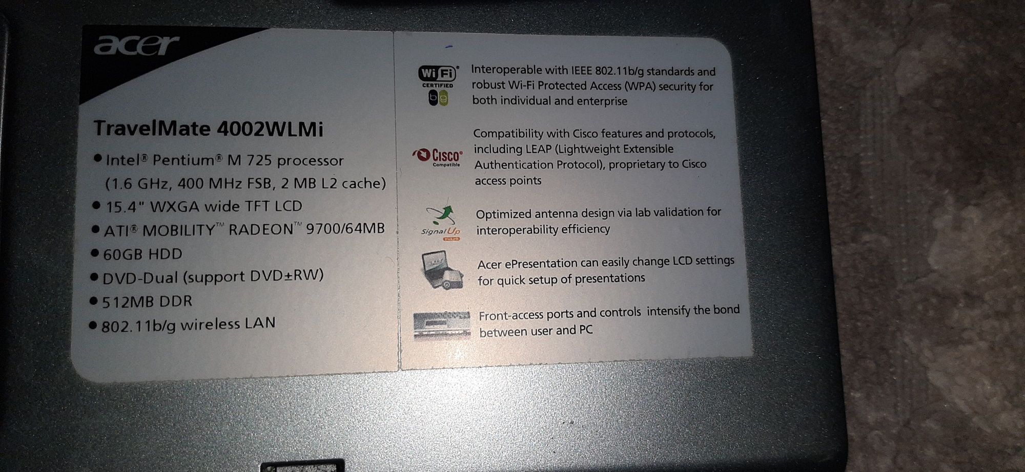 Portatil acer travelmate 4002