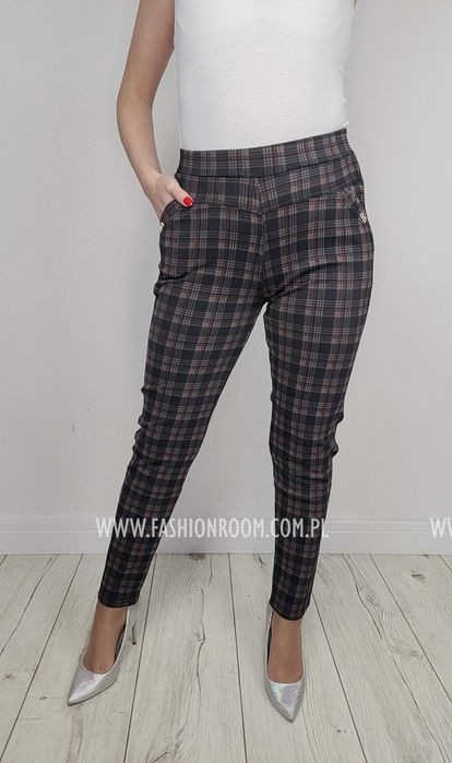 S-6XL Spodnie cygaretki w kratkę damskie eleganckie PLUS SIZE TU L/XL