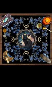 Скатертина алтарна декоративна серветка чорний кіт місяць квіти