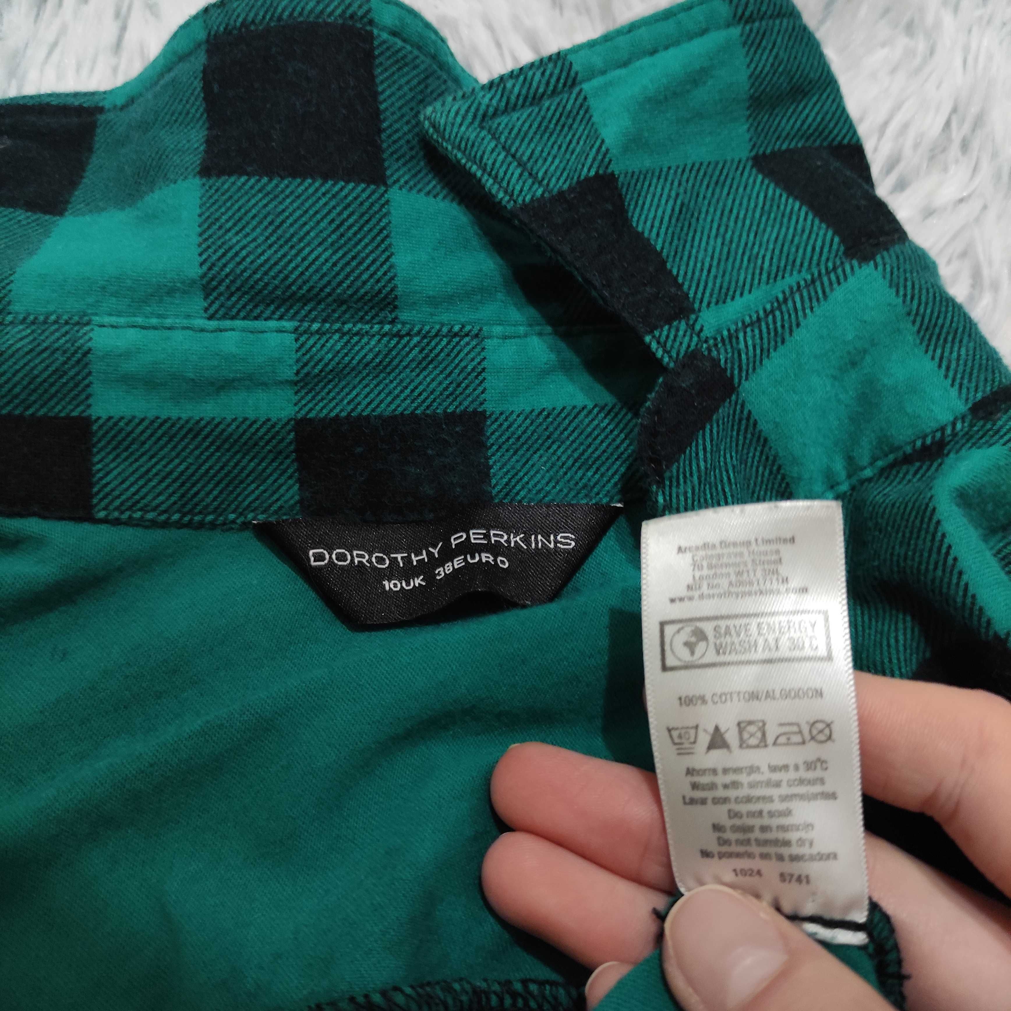 DOROTHY PERKINS Flanelowa długa zielona koszula w Kratę Święta