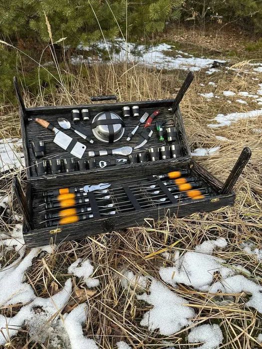 Набір шампурів у дерев'яному кейсі "Cупермен" Подарунок мужу, брату