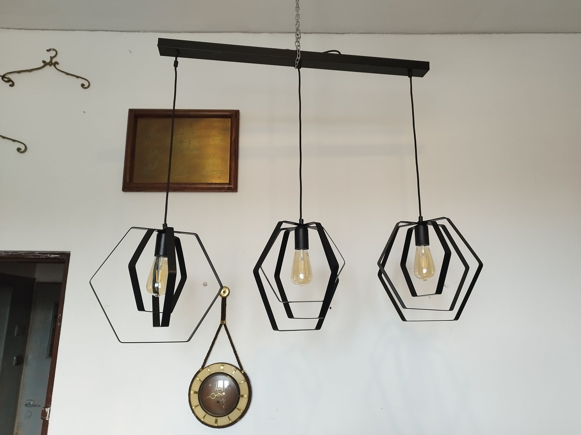 lampa wisząca żyrandol potrójna czarny metal Vintage