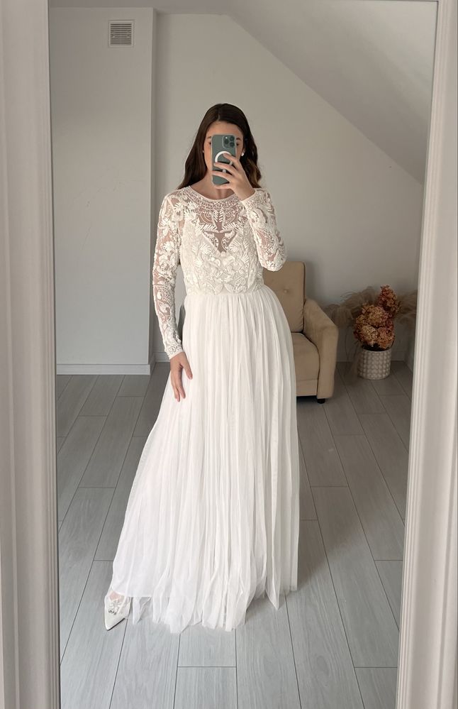 Suknia slubna bogato zdobiona tiul asos xs