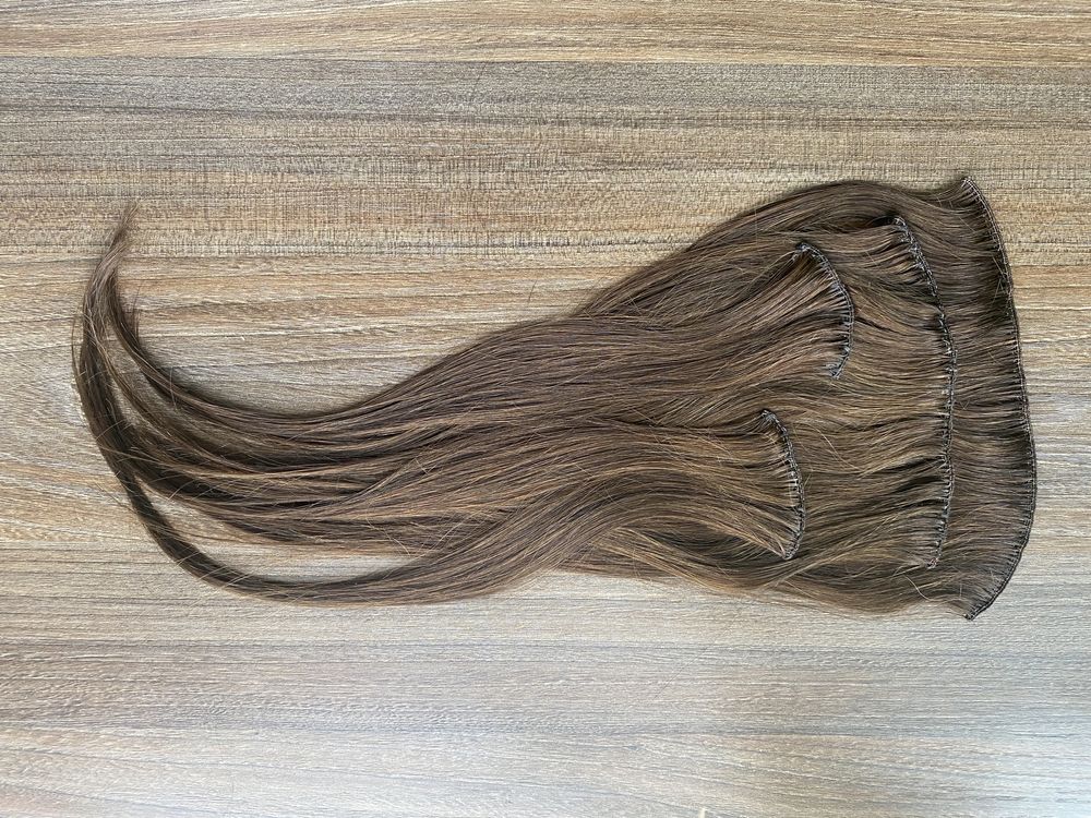 Naturalne włosy słowiańskie clip-in dł. 39 cm kasztanowy brąz.  Nowe