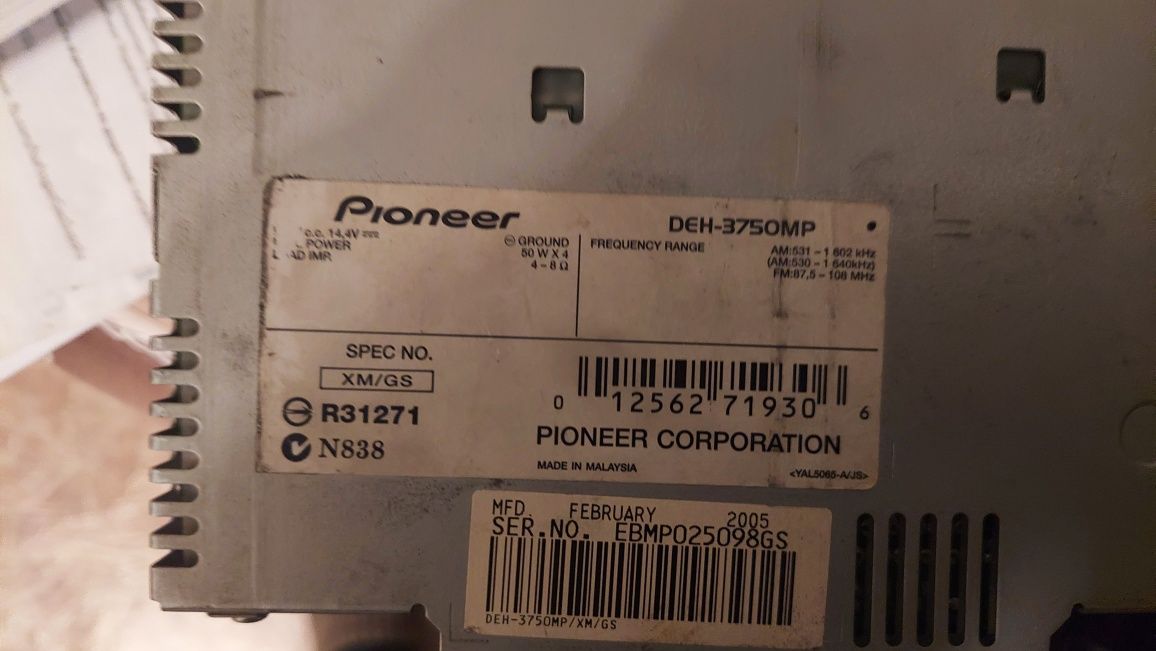 Pioneer deh 3750mp