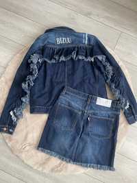 Nowy zestaw komplet Bizuu kurtka spódnica jeansowa XS