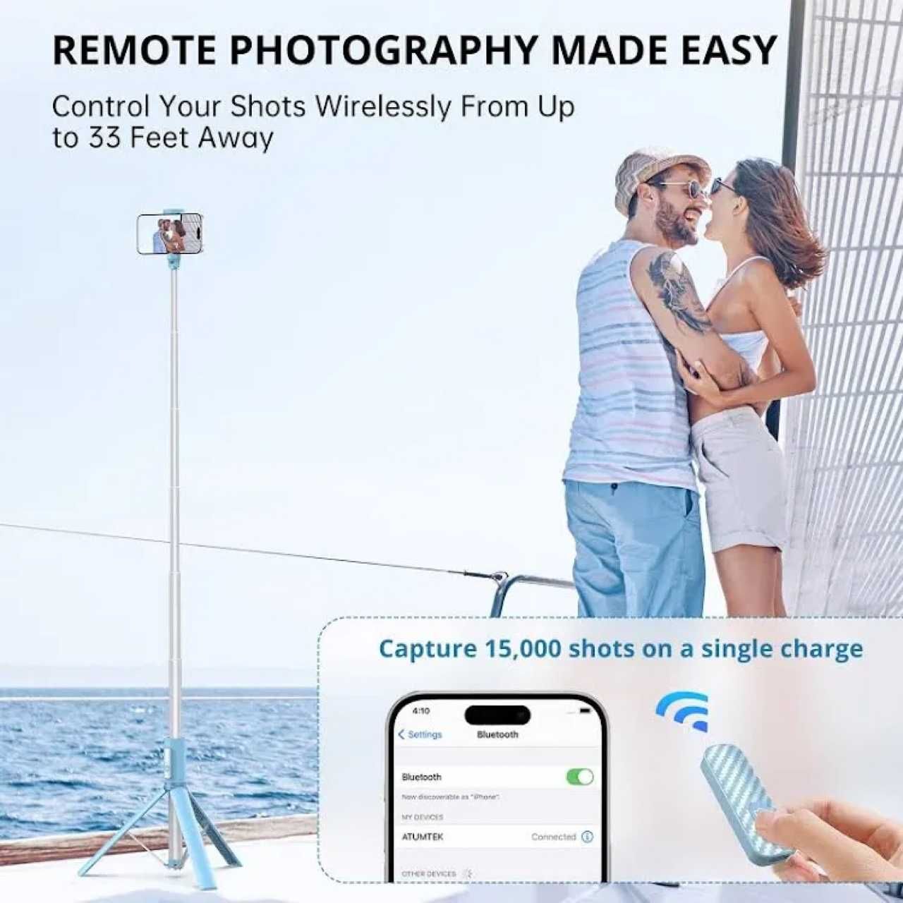 ATUMTEK 3-w-1 SELFIE STICK & STATYW Bluetooth 140 cm z Pilotem