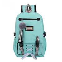 Шкільний підлітковий рюкзак з USB кабелем та хутряним помпоном