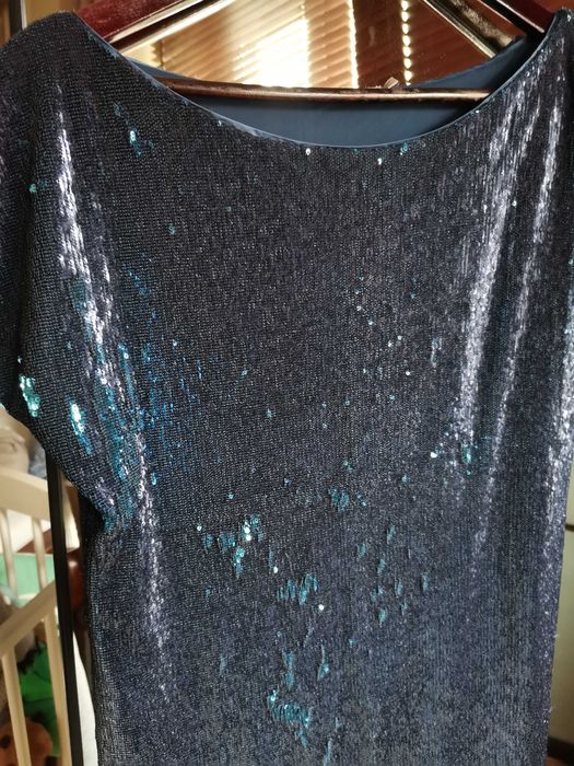 Sukienka cekinowa Stefanel XS/S granat/turkus, sylwestrowa mini