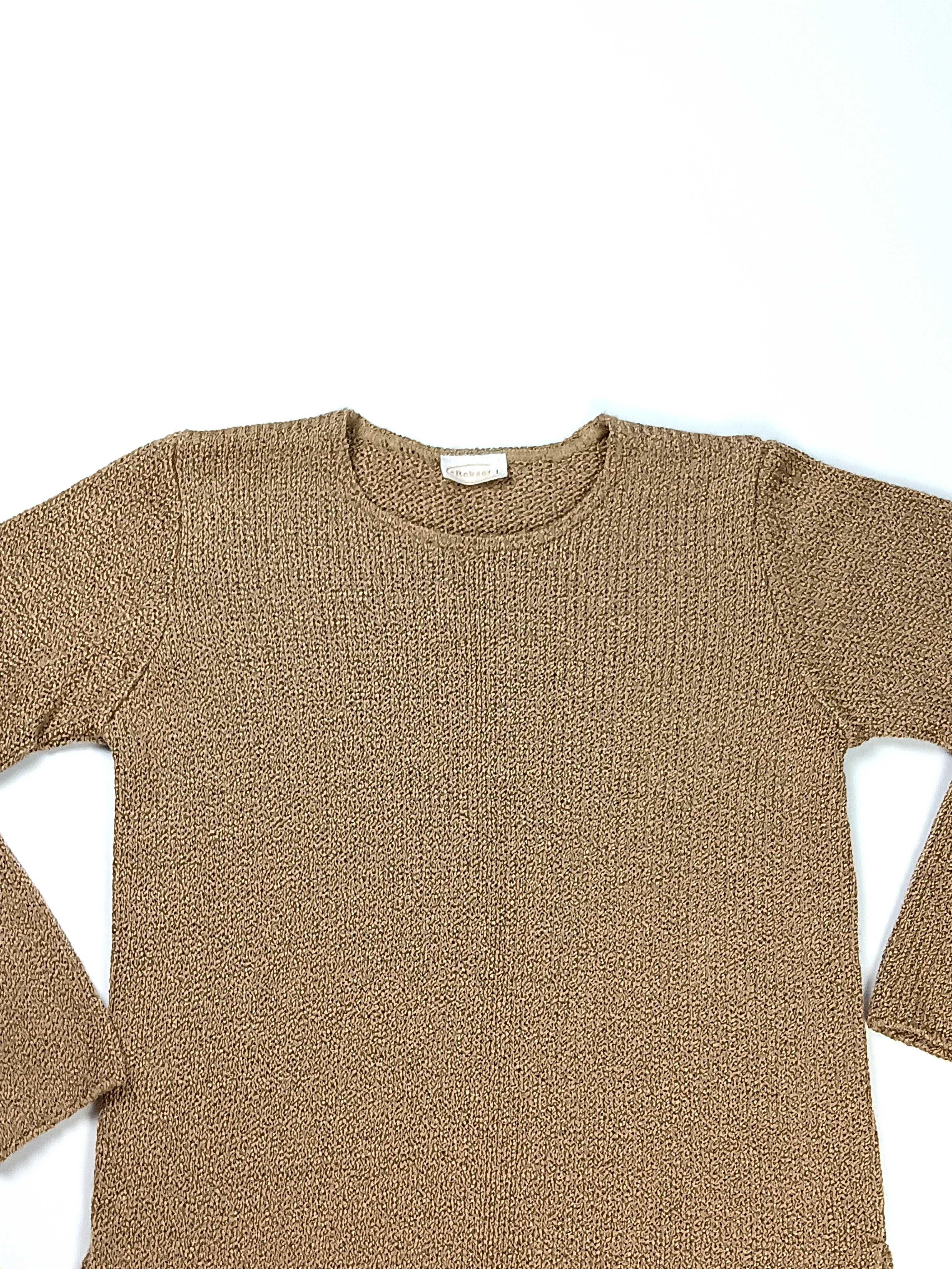 Brązowy wełniany zimowy sweter damski Wełna 50% Reksor L/40