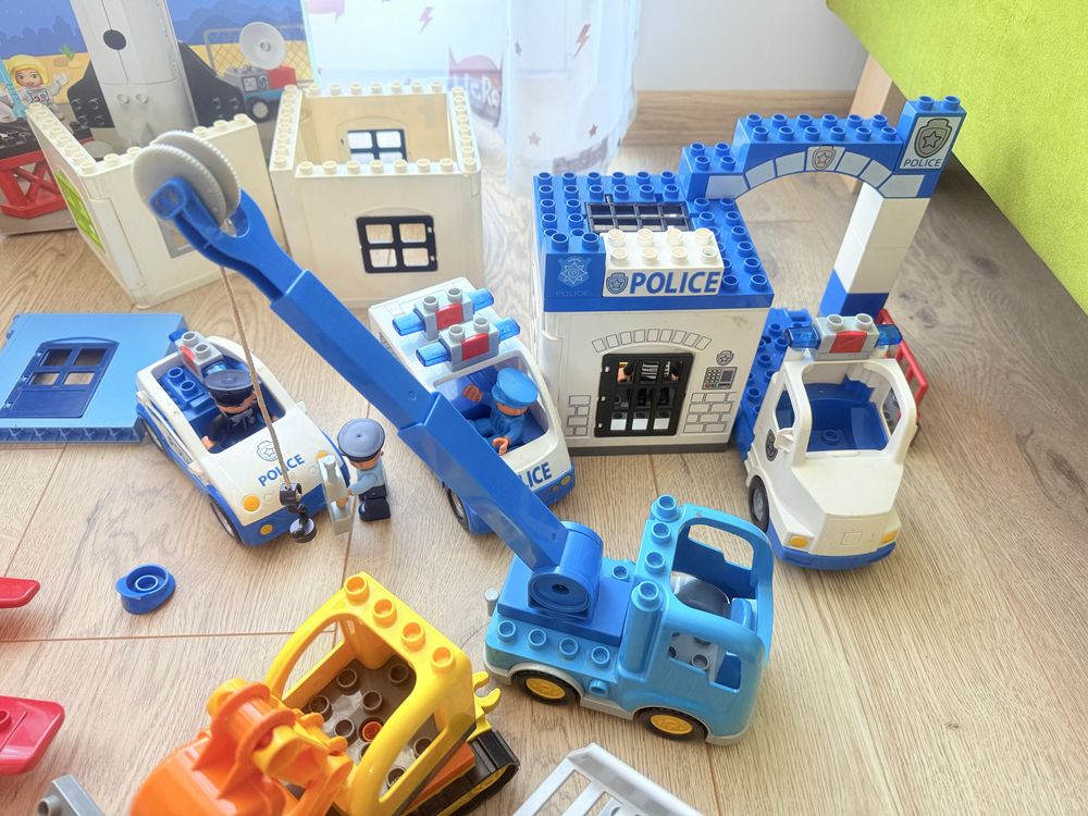 Ogromny zestaw lego duplo policja straż śmieciarka koparka rakieta zoo