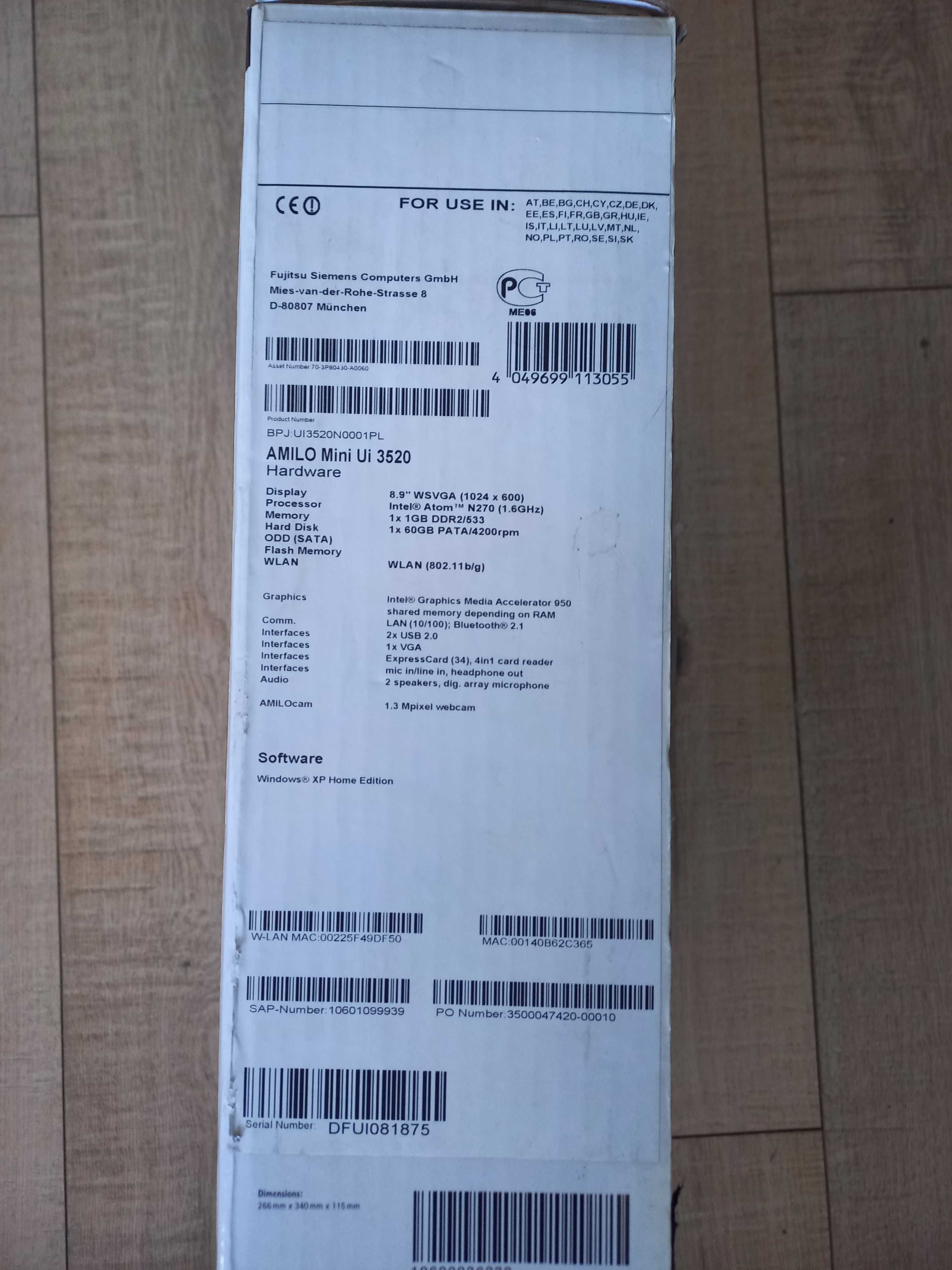 Laptop Fujitsu Amilo Mini Ui3520 dla konesera