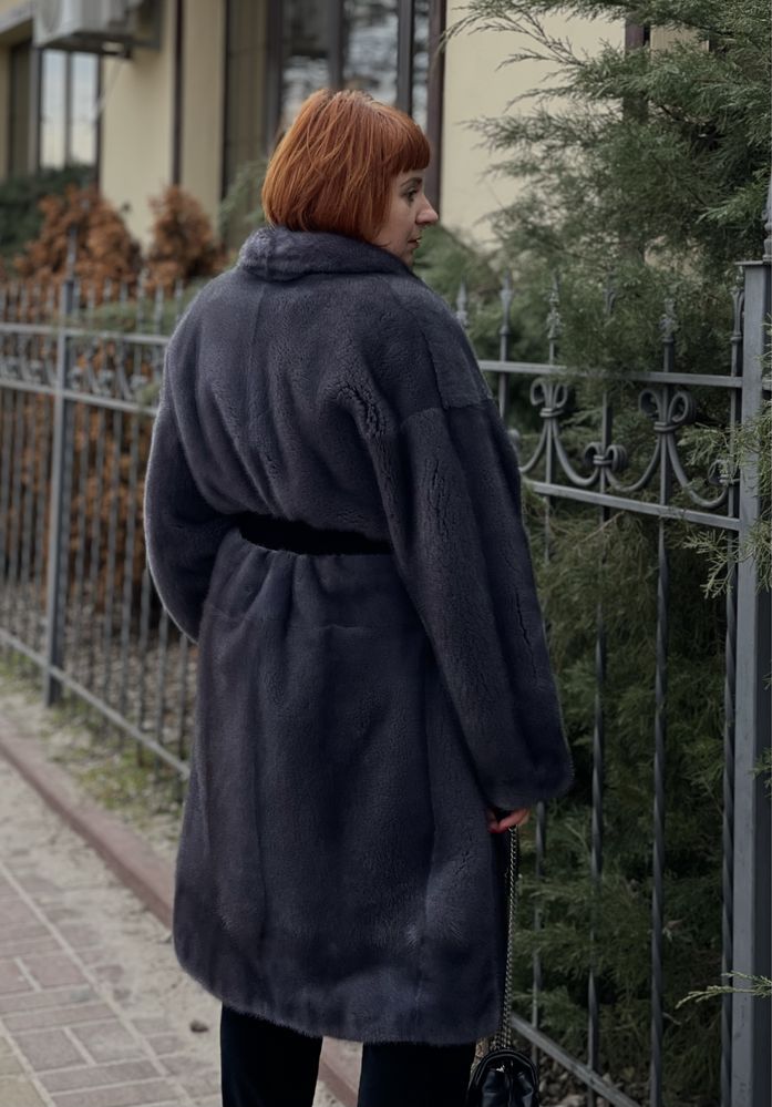 Стильна шуба пальто норка SAGA royal Італія блю графіт  105 см р.50-54