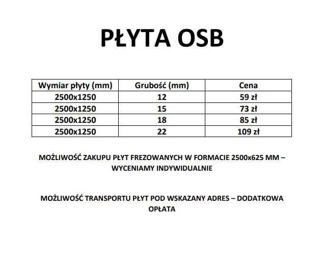 Płyta OSB 22mm - 109 zł/szt - 2500x1250 PROMOCJA