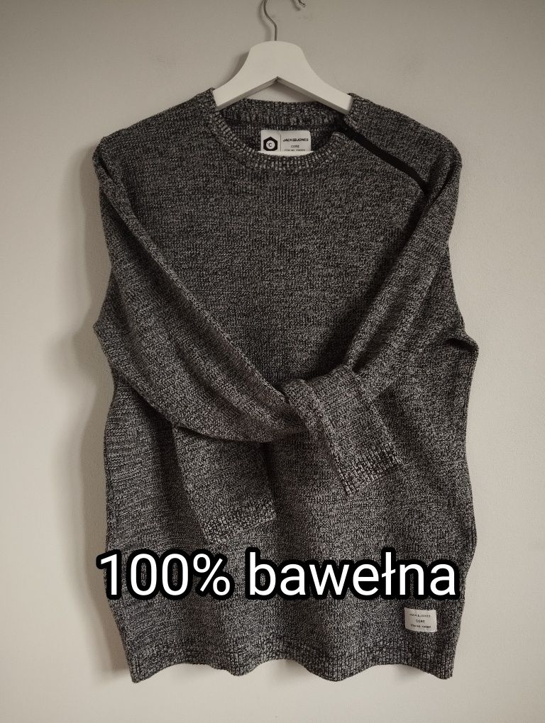 Bawełniany męski melanż sweter, dekoracyjny suwak r. S Jack&Jones