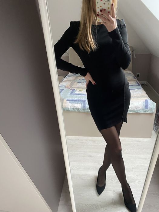 Sukienka H&M 34 XS mała czarna krótka mini elegancka odkryte plecy