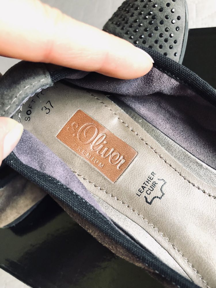 954.r.37. s.Olivier Premium.Skórzane/zamszowe miękkie brązowe baleriny
