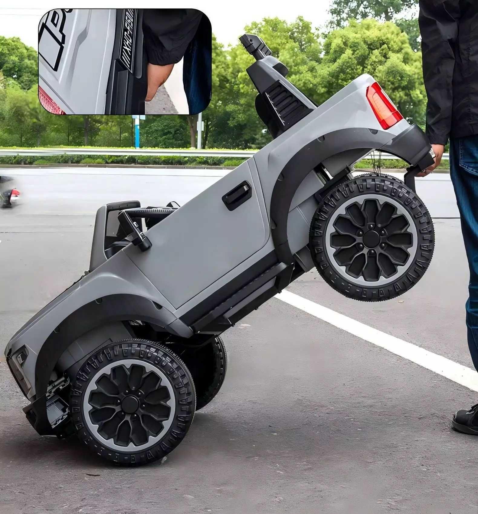 Samochód na akumulator Jeep Raptor F150 szary Pick-up 4x4 Mocny akku